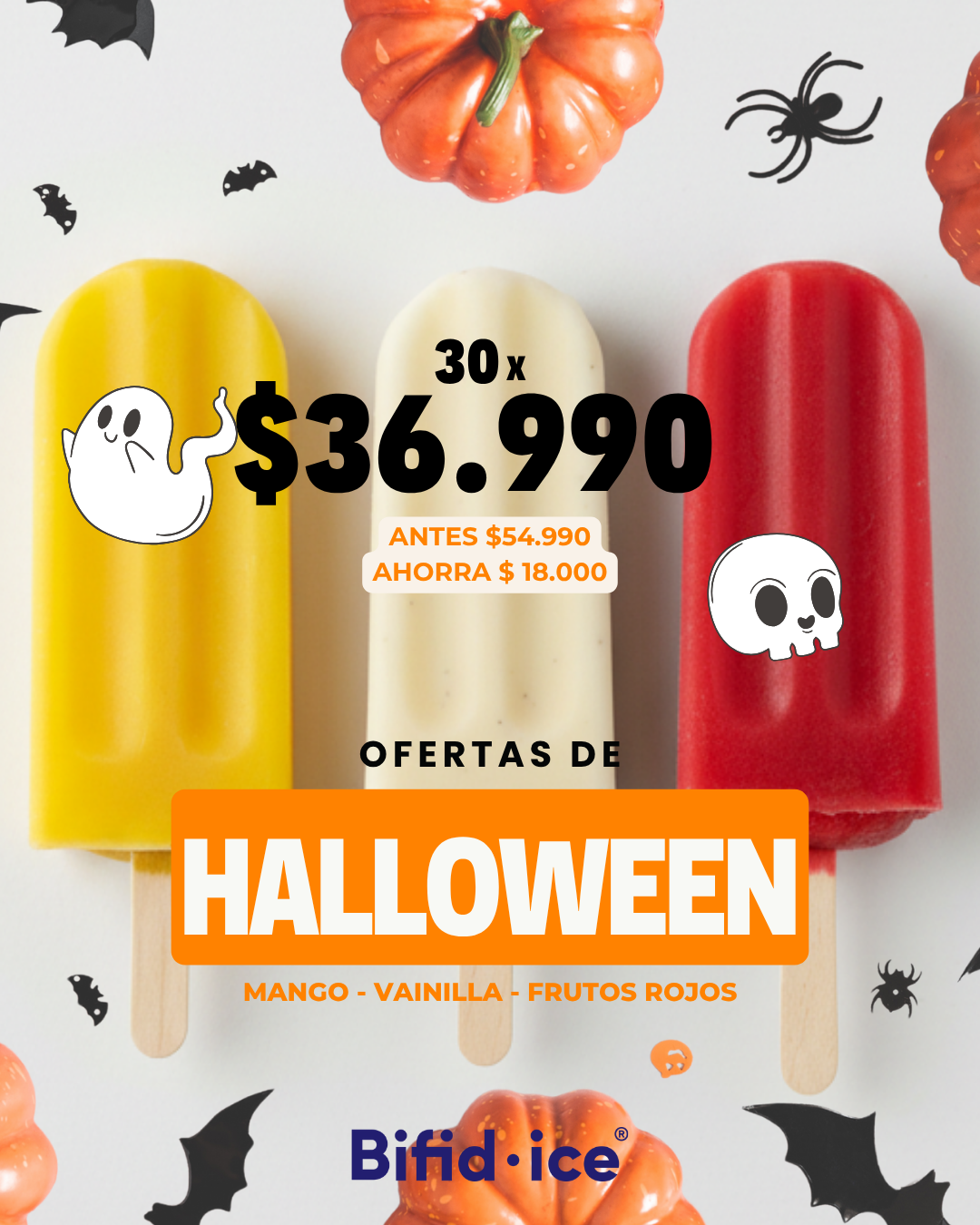 30 Paletas Halloween | Mix Mango-Vainilla-Frutos Rojos