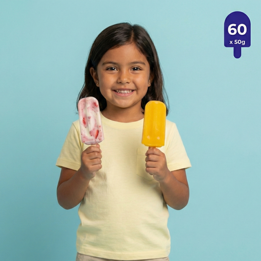 Pack 60 Paletas BifiPlus ➕ Mango y Frutillas a la crema